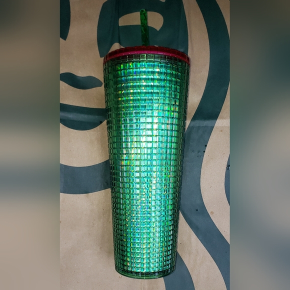 13. Starbucks 24oz Green Tumbler with red top and green straw - Picture 2 of 2